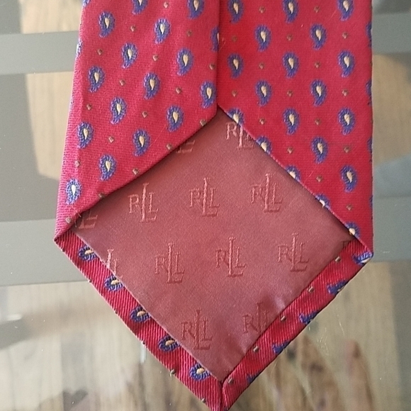 Lauren Ralph Lauren Repp Silk Handmade Red Blue Paisley Men's Necktie - Picture 2 of 8